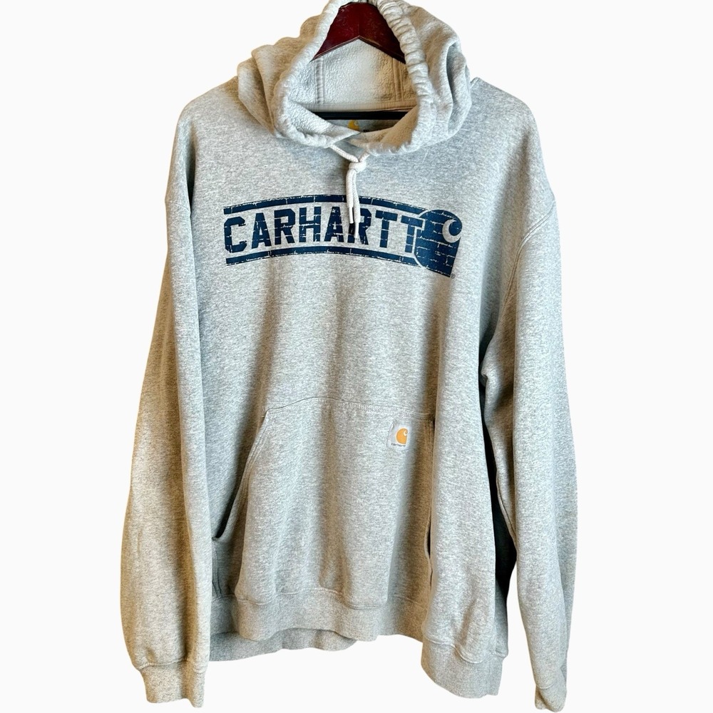 Carhartt Y2K Big Logo Hoodie Men's Size 2XL Gray Hooded Sweatshirt Detroit
